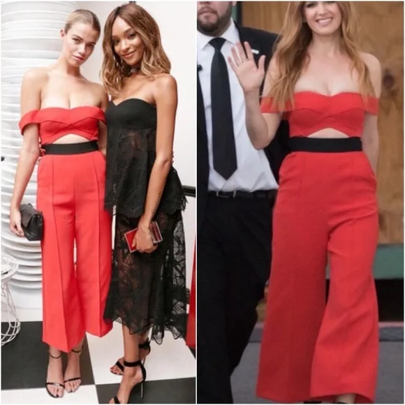 Self-Portrait Off-Shoulder Jumpsuit Red US 6 - Picture 2 of 16